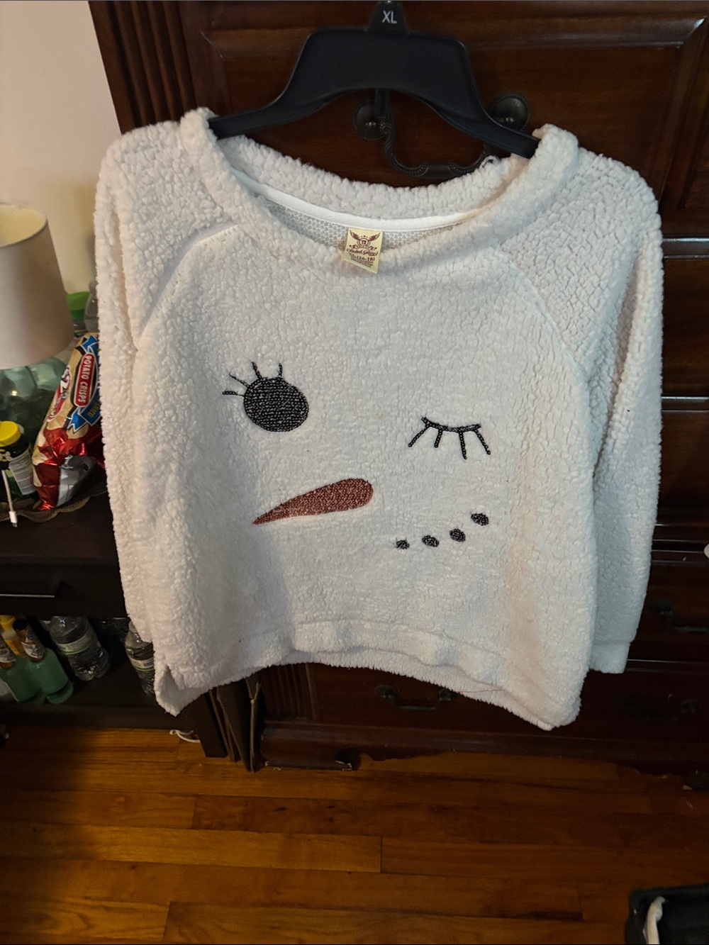 Faded Glory White Sherpa Snowman Face Crewneck Sweater
